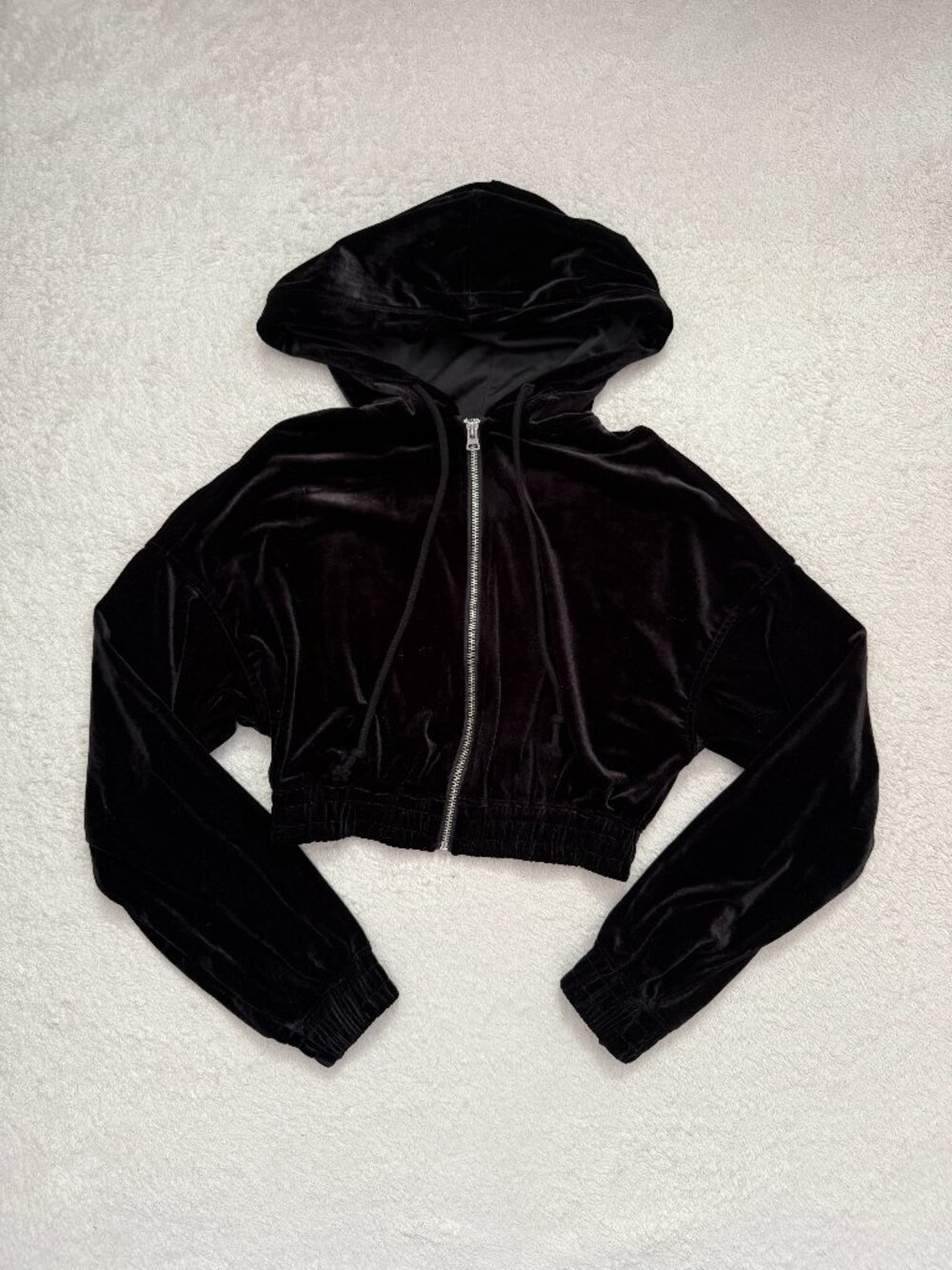H&M Cropped Velour Zip-Through Hoodie